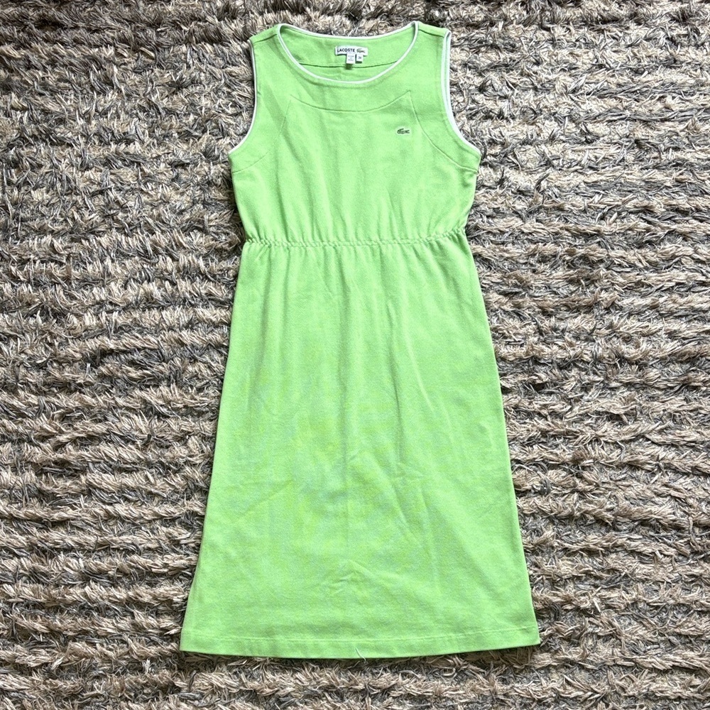 Lacoste Green Sleeveless Cotton Pique Dress Elastic Waist Size 34 US 2